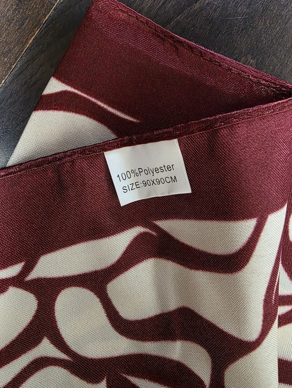 NWT Burgundy Abstract Floral Rose Print Satin Square Scarf Head Wrap 35